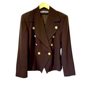 Vintage 90s Ellen Tracy Brown Wool Blazer Double Breasted Linda Allard Womens 8